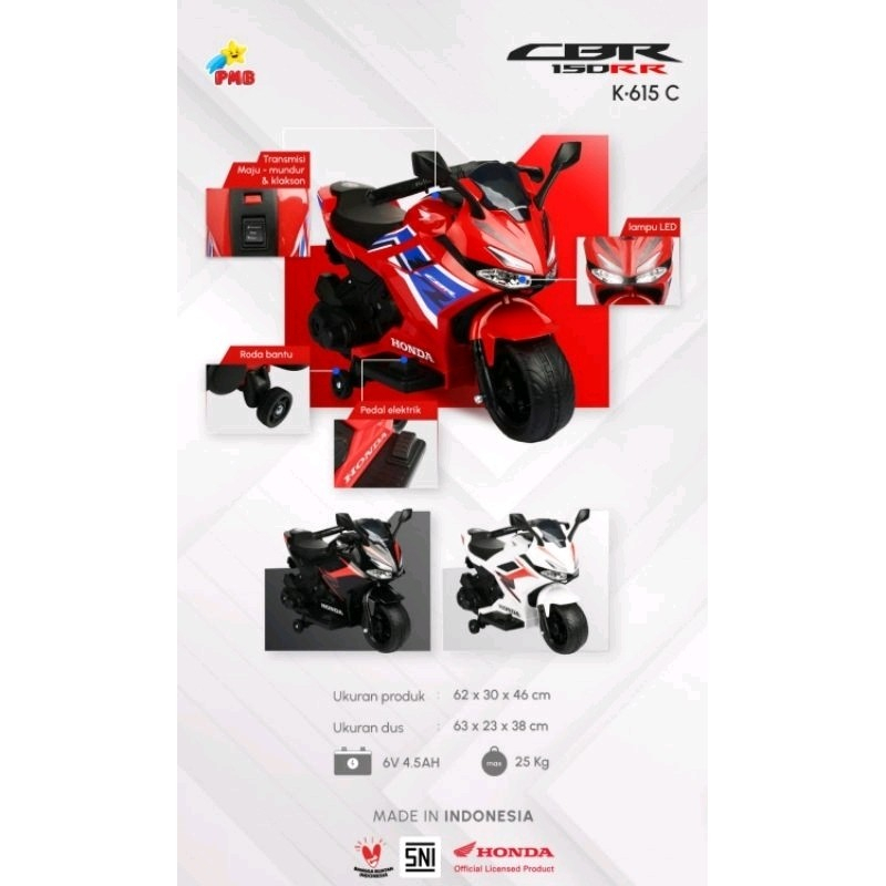 PMB Mainan Motoran Aki Anak CBR K615C// PMBTOYS Motor Aki Anak Honda CBR 150 CC