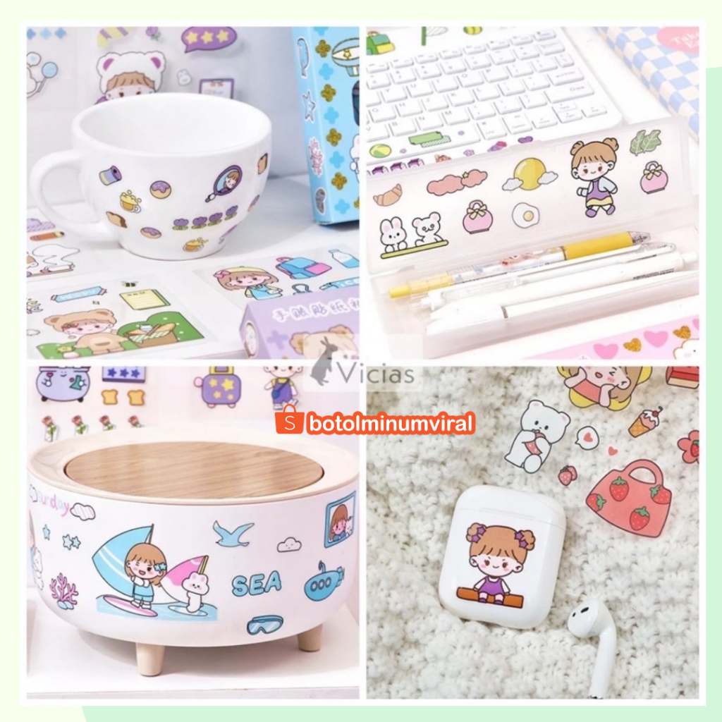 Sticker Botol Minum Viral Korea Anti Air 2D 3D Momo Aesthetic 100 Lembar Box