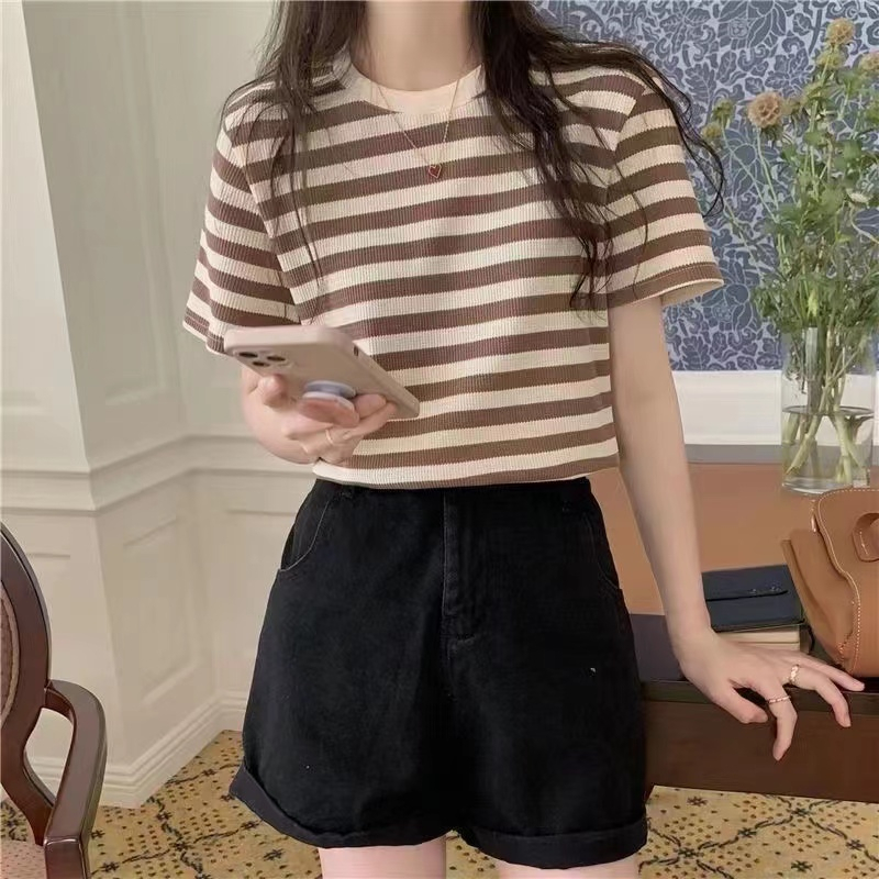 Idgaf Polo Striped Knit - Atasan Wanita Rajut Import TM (0587)