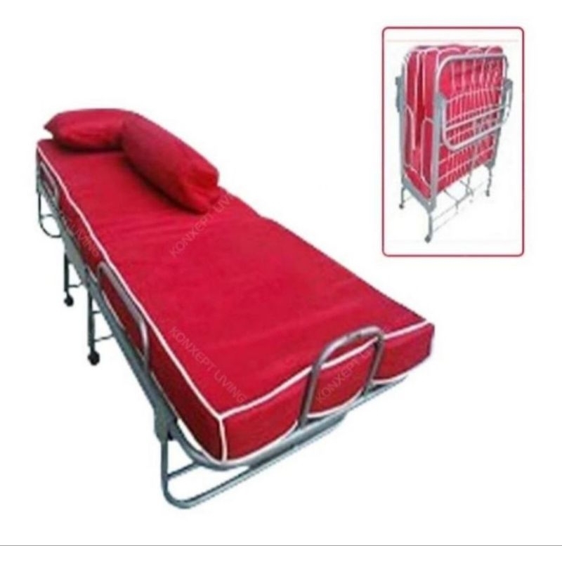 ranjang lipat folding besi lipat tempat tidur besi + kasur FOLDING BED