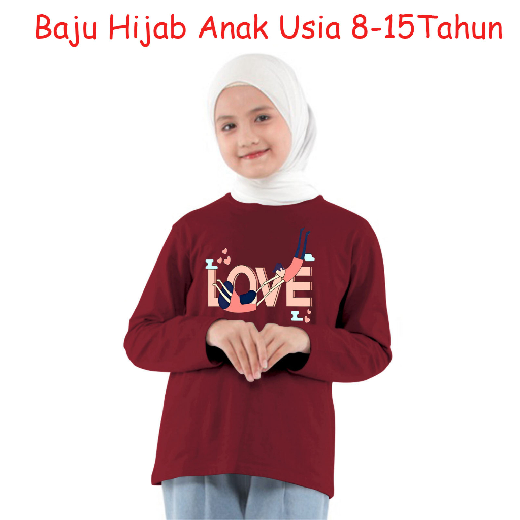 Baju Kaos Anak Perempuan Lengan Panjang Hijab Usia 8-15 Tahun / Kaos Abg / Fashion Anak / Atasan Ana