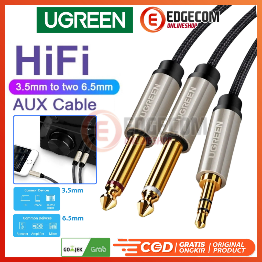 UGREEN Kabel Audio 3,5mm to Dual 6,35mm Adapter Gold Plated