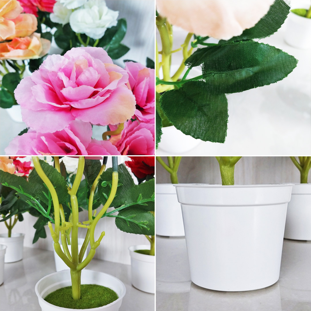 AND / COD / Pot Bunga Mawar Hias Plastik Dekorasi Rumah Terkini Bunga Hias Artificial Flowers Murah Import PBP108