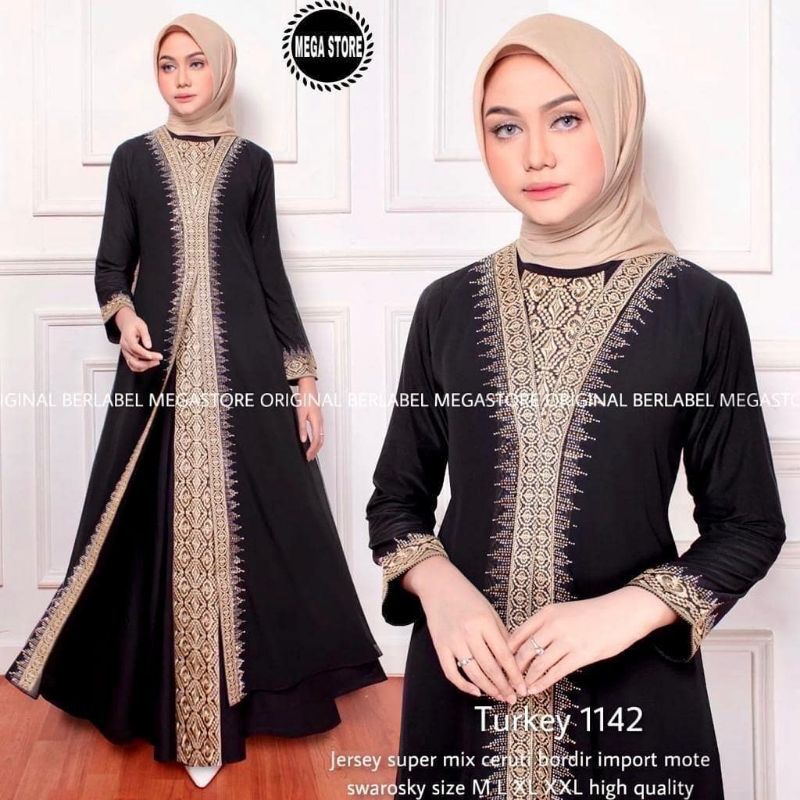 Gamis Abaya Turkey / Abaya Hitam Turkey Bahan Jersey Premium Mix Ceruti