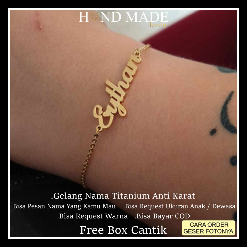 gelang nama titanium anti karat anak dewasa gelang titanium emas gelang titanium anti karat bracelet aksesoris fashion