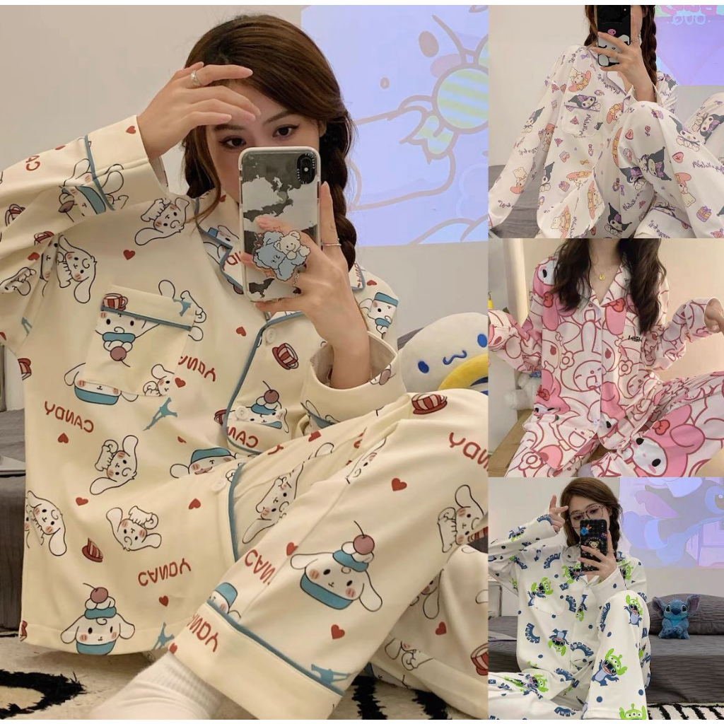 BAJU TIDUR PIYAMA CINNAMOROLL KUROMI MELODY LILO STITCH HELLO KITTY LOTSO ALIEN TOY STORY BAJU LENGAN PANJANG CELANA PANJANG IMPOR