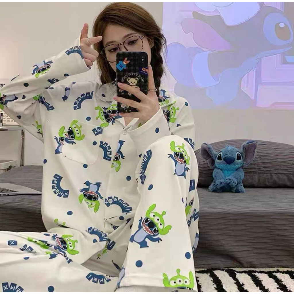 BAJU TIDUR PIYAMA CINNAMOROLL KUROMI MELODY LILO STITCH HELLO KITTY LOTSO ALIEN TOY STORY BAJU LENGAN PANJANG CELANA PANJANG IMPOR