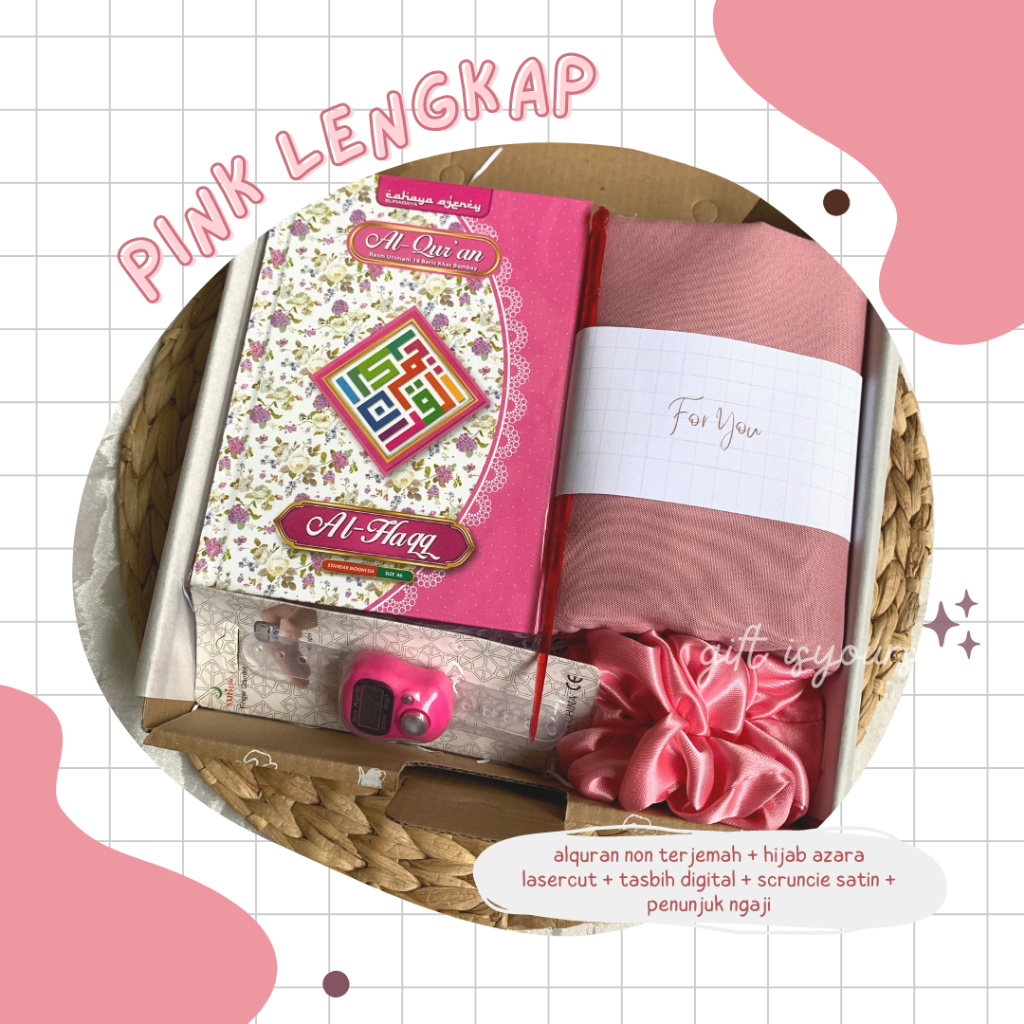 Hampers Gift box Hadiah Kado Al Quran A6 Hijab Paris Jadul untuk Cewek Ulang Tahun, Wisuda, Perpisahan