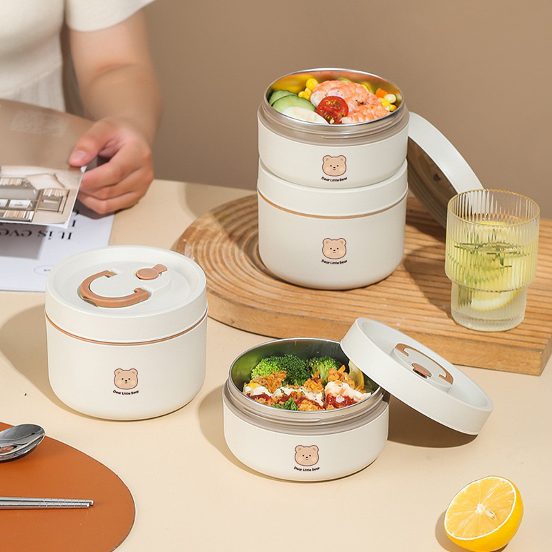 LITTLEDAISY | Bear Bowl Lunch Box 304 Stainless Steel 2 Layer 4 Layer + TAS BEKAL / Kotak Makan Siang Anak Bento Portable Tahan Bocor Tahan Panas Anti Karat