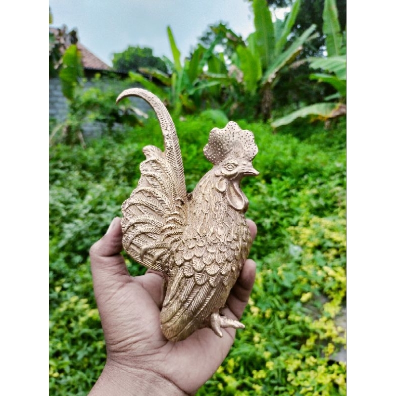 patung ayam jago logam Kuningan kuno antik original