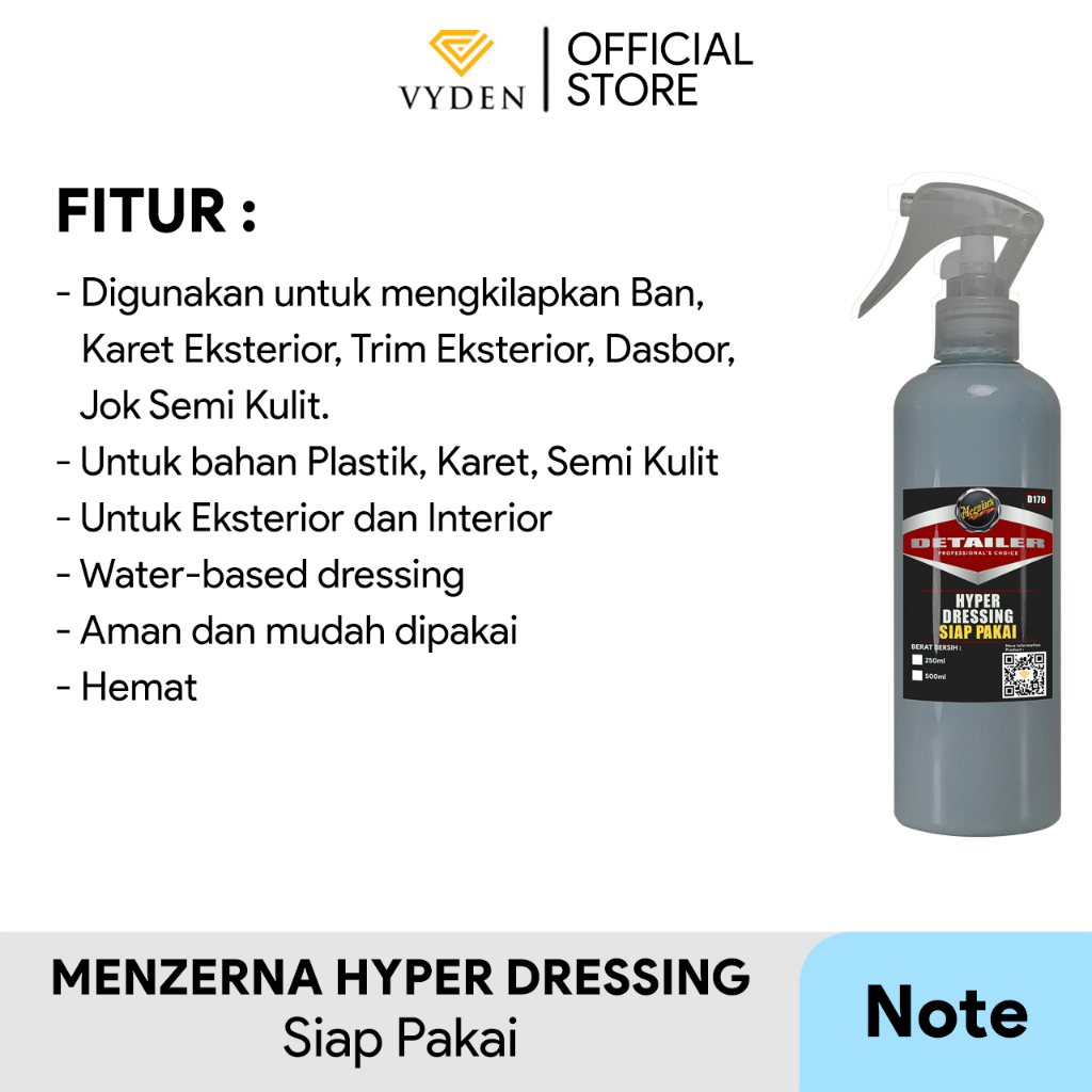 MEGUIARS D170 Hyper Dressing 250ml Spray REFILL Siap Pakai Waterbased Dressing Interior Eksterior