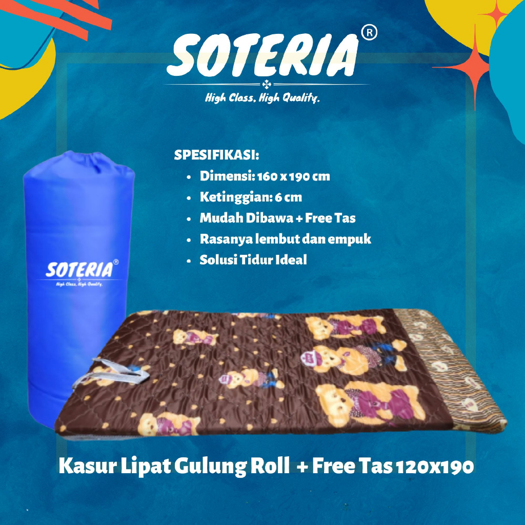 Kasur Lipat Gulung Busa Super Anti Kempes / Travel Bed + Free Tas Kasur Gulung Lantai / Roll Bed Mudah Dibawa / Kasur Gulung Minimalist Flexible Solusi Tidur Ideal 100% Nyaman 120x190 SOTERIA