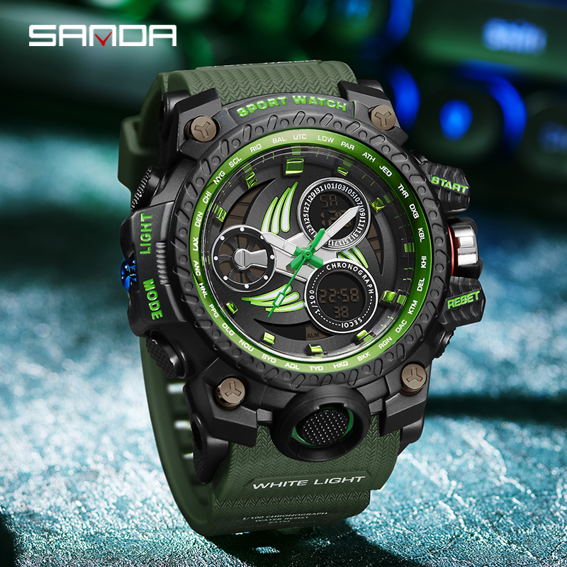 SANDA 3155 Jam Tangan Pria Digital Analog Tali Rubber Chronograph Anti Air WATCHKITE WKOS