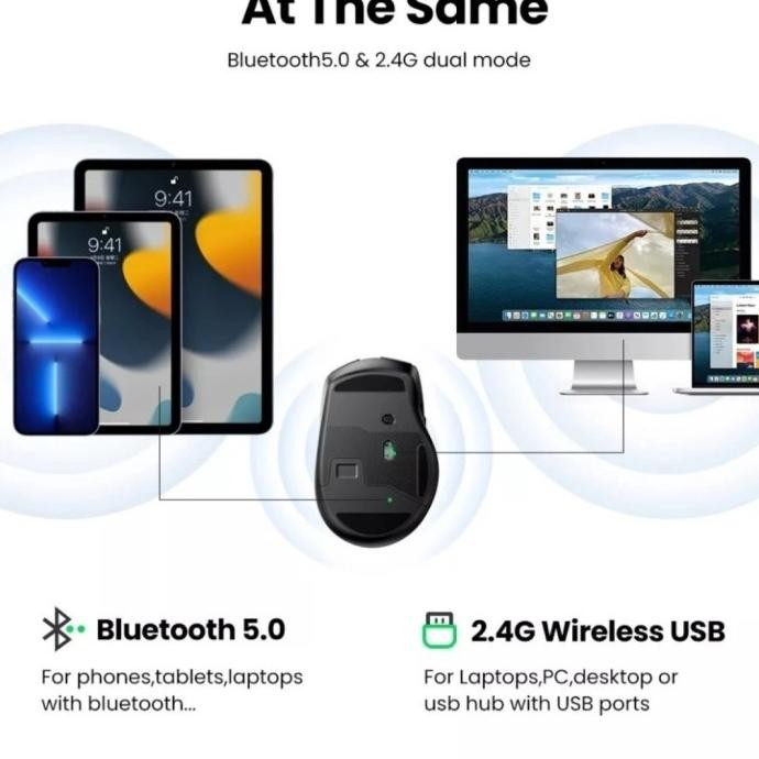 Mouse Wireless UGREEN Silent 2.4 Bluetooth 5.0 - Mouse 90545 / 90855-BT+DONGLE