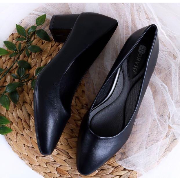 Norvid Sepatu Heels Hitam Polos Kantor formal 8410 JUMBO