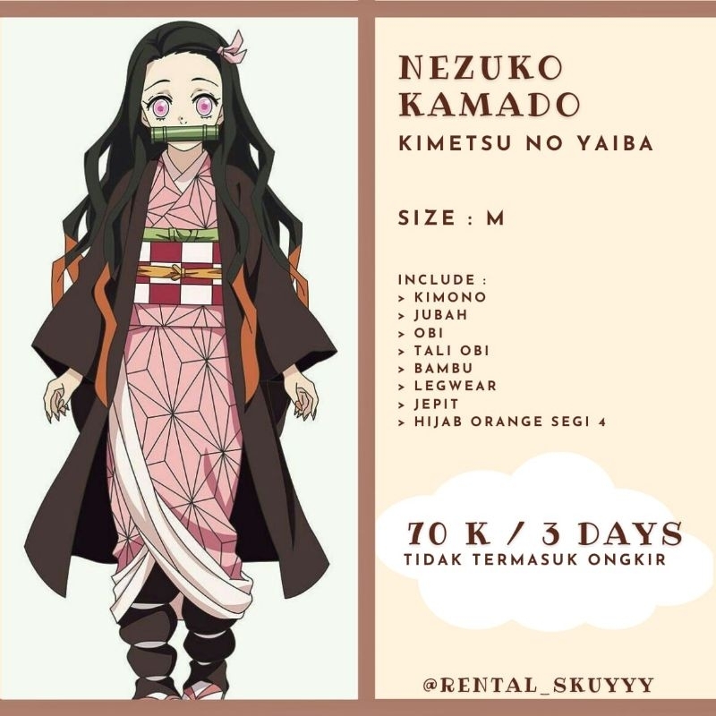 Rental Costume Nezuko Kamado Cosplay Anime Demon Salyer Kimetsu No Yaiba