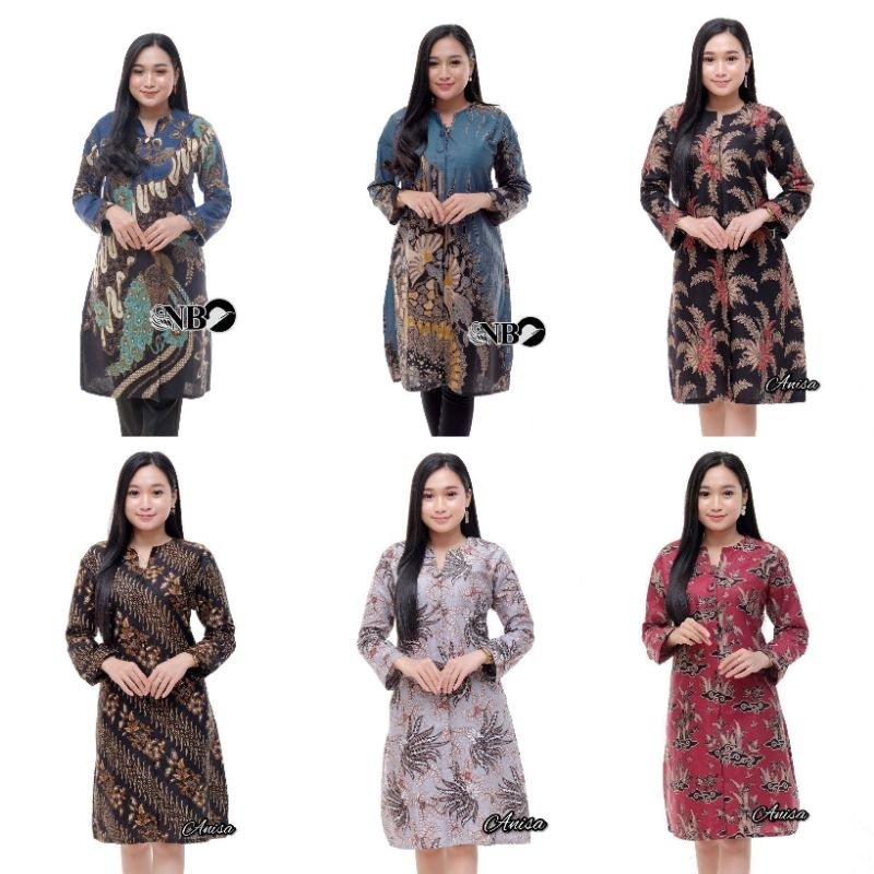 Model Dress Batik Wanita Modern Tunik Batik Wanita Lengan Panjang Kancing Depan Busui Jumbo Size M L