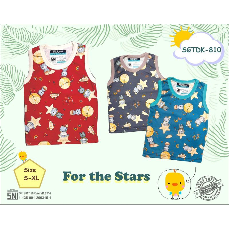 Ridges 3PC Kaos Bayi Lengan Kutung Full Print Ukuran S M L XL Lembut dan SNI