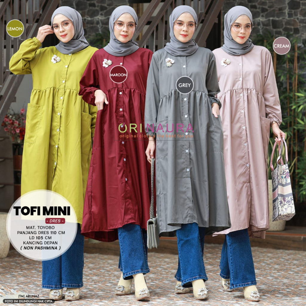 Tofi Tunik Blouse Atasan Wanita Kancing Depan Original Produk By Orinaura