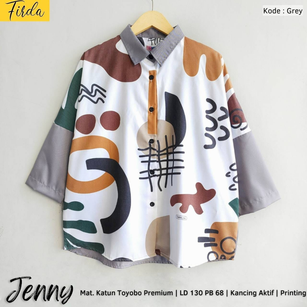 Jenny Kemeja Oversize Wanita Motif Jumbo Ld 130 Katun Toyobo Lengan Panjang