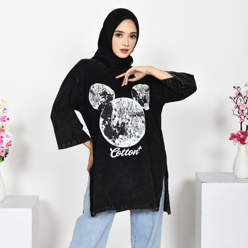 Kaos Karakter Wanita Mickey Mouse Friends Original Cotton Plus Lengan 7/8 Jumbo / KAos Wanita Washing Hijab Terlaris