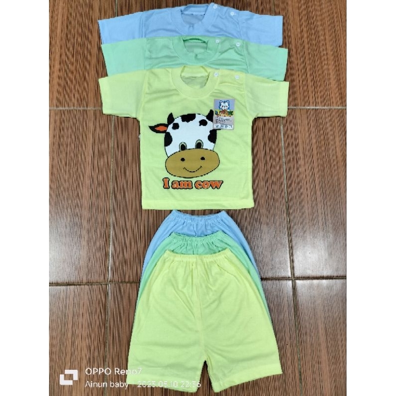 Setelan Baju Bayi Piyama Bayi Lengan Pendek Motif Sapi Usia 0-12 Bulan