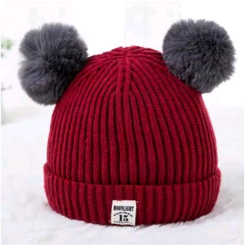 Topi Bayi Kupluk Rajut Pompong MOONLIGHT 15 &amp; Topi Kupluk DC  Anak Balita Topi Baby BennyHat KUPLUK POM-POM - M15