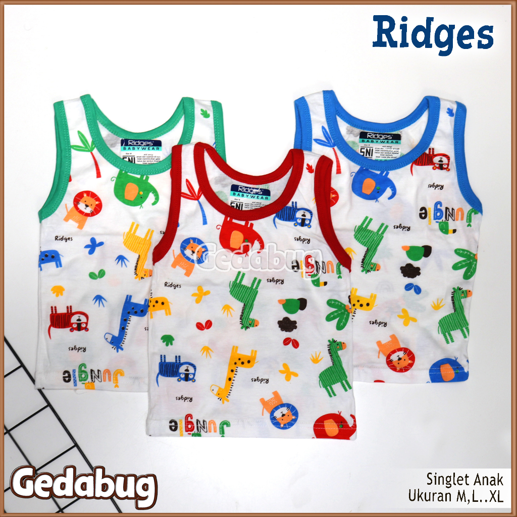 3 Pcs - Singlet kaos dalem Anak RIDGES Print | Pakaian Dalam Anak Motif | Gedabug