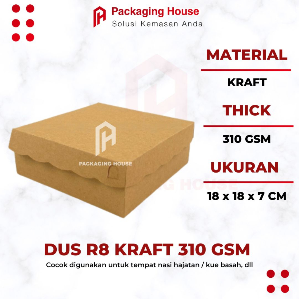 

[10pcs] Dus R8 Kraft 310 gsm | Kotak Nasi Catering | Rice Box R8 | Dus Kue Snack Kraft Coklat Renda 18x18x7 cm |
