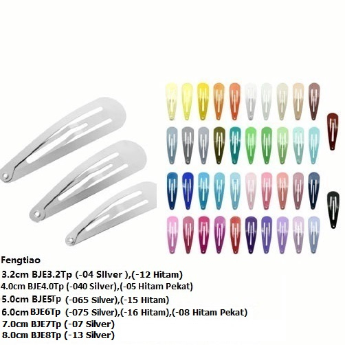 Jepit TikTop Warna Warni, Silver &amp; Hitam Uk 3.2 , 4.0 ,5.0 , 6.0, 7.0, 8.0cm Harga/144Pc