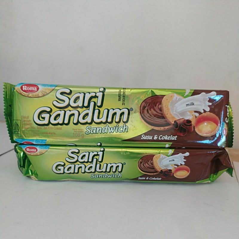 

ROMA SARI GANDUM COKELAT 108G / Sandwich SUSU & COKELAT / BISKUIT GANDUM / sandwich dengan susu telur dan krim cokelat