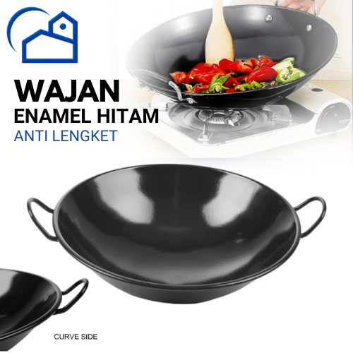 Wajan Enamel Anti Gores Wajan Enamel Hitam Kupingan Anti Lengket Penggorengan Enamel Hitam Kuali Hitam