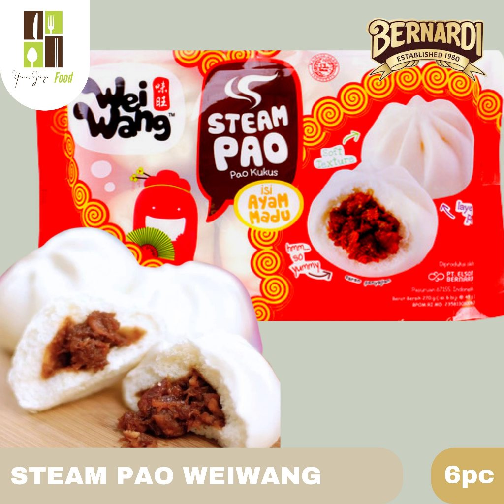 Weiwang Bapau Ayam Madu / Steam Pao Casau Ayam Merah/ Dimsum isi 6 Pcs