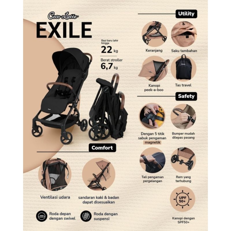 Stroller Cocolatte Exile Autofold Compact Stroller Cabin Size With Magnetic Buckle Kereta Dorong Bayi