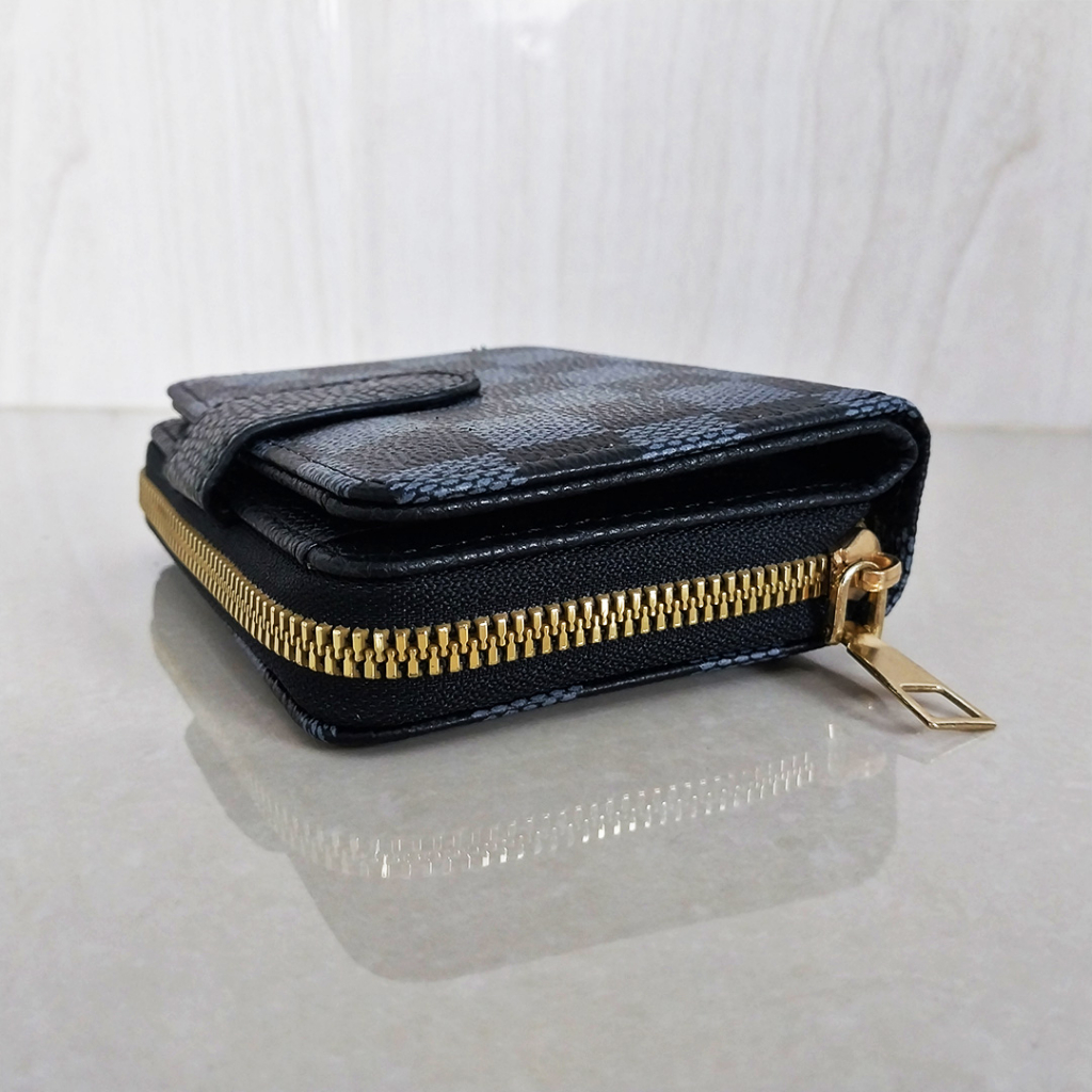 Dompet Lipat Wanita Korea Fashion Kotak Kotak Style Dompet Kartu Cewek Import PU Satu7an D61