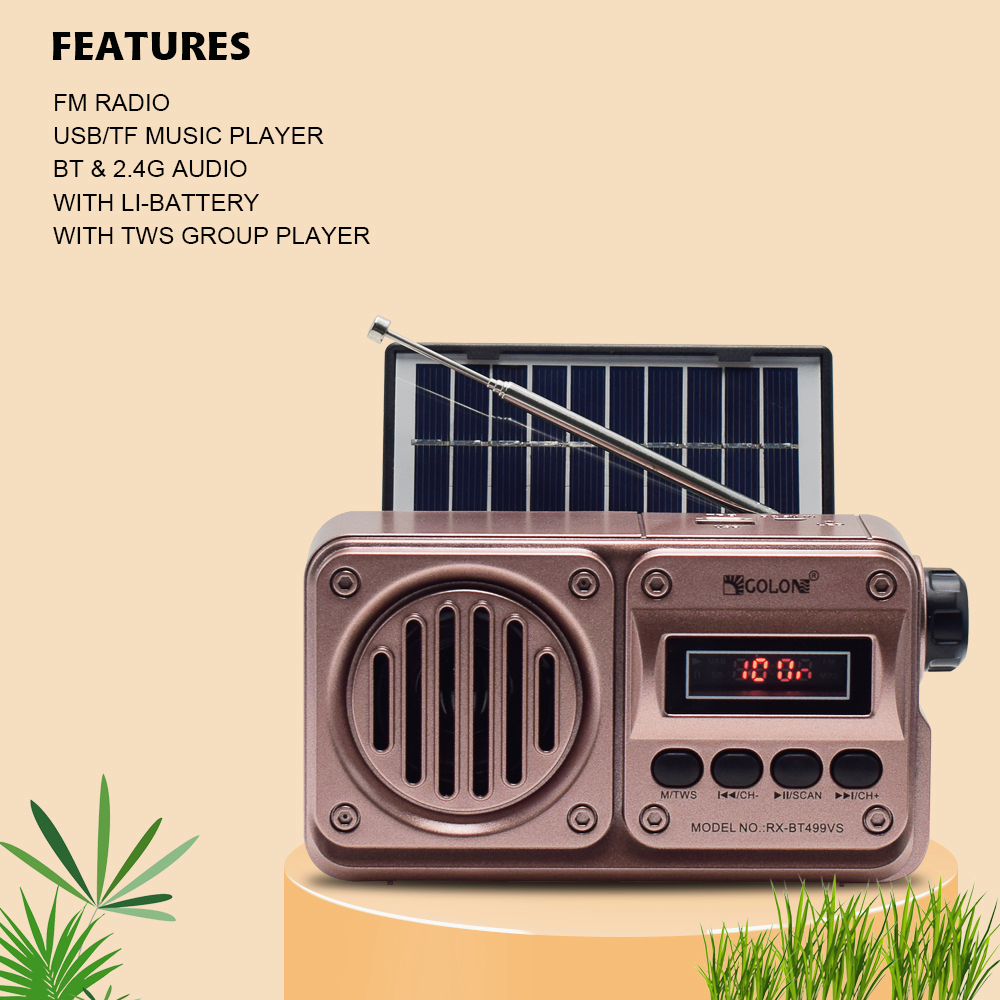 Radio Portabel RD-BT499VS Baru AM / FM Rumah tangga Mini Player Outdoor Broadcast Dengan panel surya Pembicara