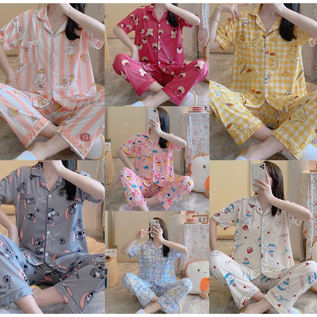 BAJU TIDUR PIYAMA CINNAMOROLL KUROMI MELODY LILO STITCH HELLO KITTY LOTSO ALIEN TOY STORY BAJU LENGAN PANJANG CELANA PANJANG LUCU IMPOR