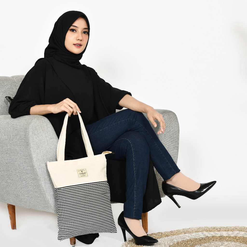 TOTEBAG WANITA RESLETING / TAS TOTE KANVAS JEANS BUAT SHOPPING &amp; KULIAH BISA CUSTOM SABLON TB 004 C