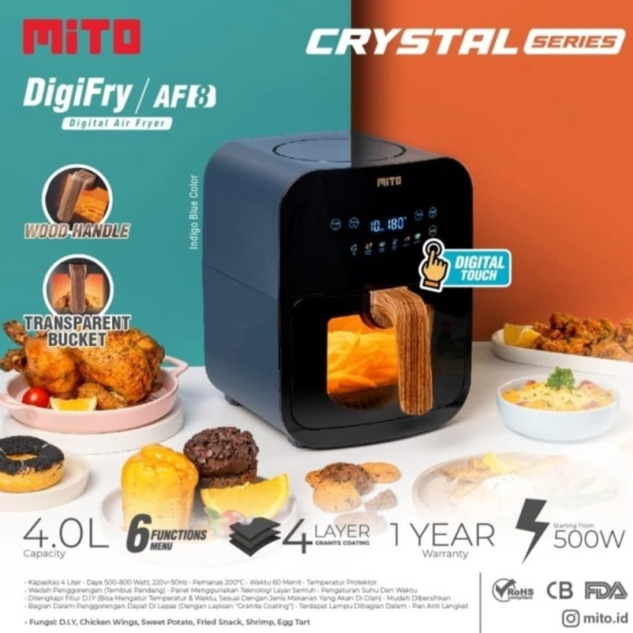 mito digital air fryer af 8 crystal series wadah transparan af8
