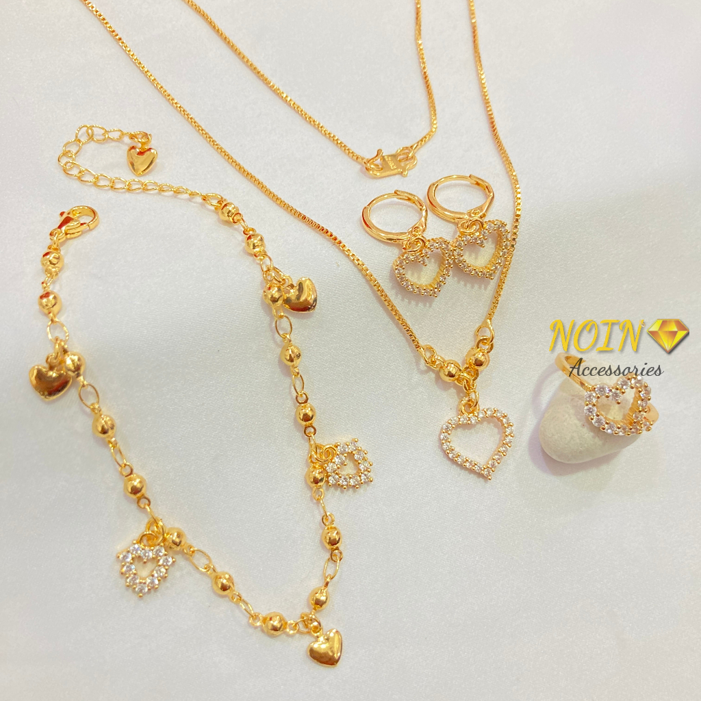 Set Perhiasan Love Lapis Emas 18K Aksesoris Fashion Wanita