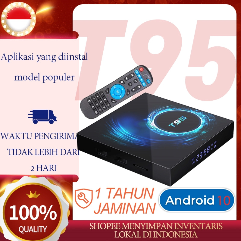 T95 Android 10.0 TV Box 4GB 64GB Allwinner H616 2.4G/5G WiFi dengan Bluetooth 6K/4K Smart TV Box