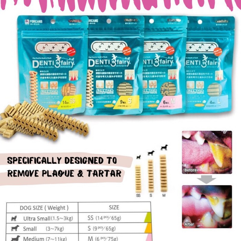 forcans denti 3 fairy dog pet chew dental korea snack anjing clean teeth