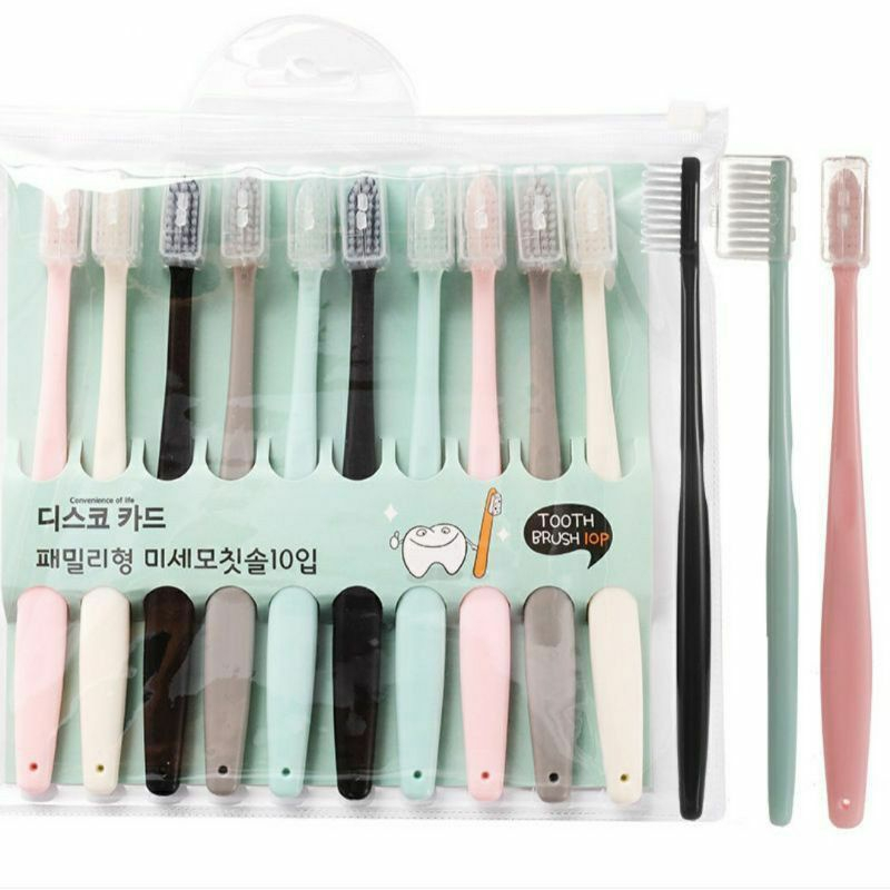 (BOW) 10Pc Sikat Gigi Dewasa Korea Style / Sikat Gigi Bulu Lembut Dengan Set Penutup