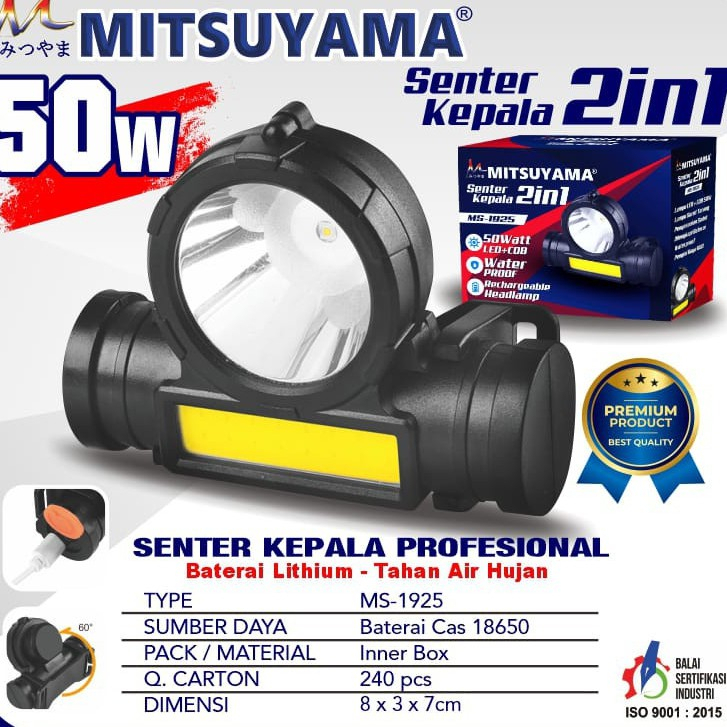 Senter Kepala Waterproof TERBARU / Senter Kepala Led+COB 2in1 Ms-1925 Rechargeable Senter Kepala Waterproof