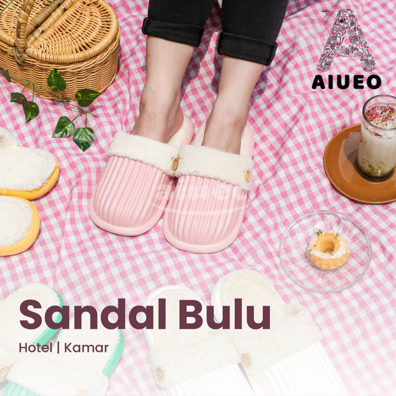 AIUEO Sendal Tidur Rumah Bulu Empuk Nyaman Hotel Kamar 007 Sendal Karakter Murah | Sendal Bulu Korea Tebal halus