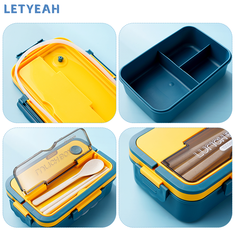 letyeah Tempat bekal makan anti tumpah 1000ml lunch box 3 grid kotak makan/Bpa free