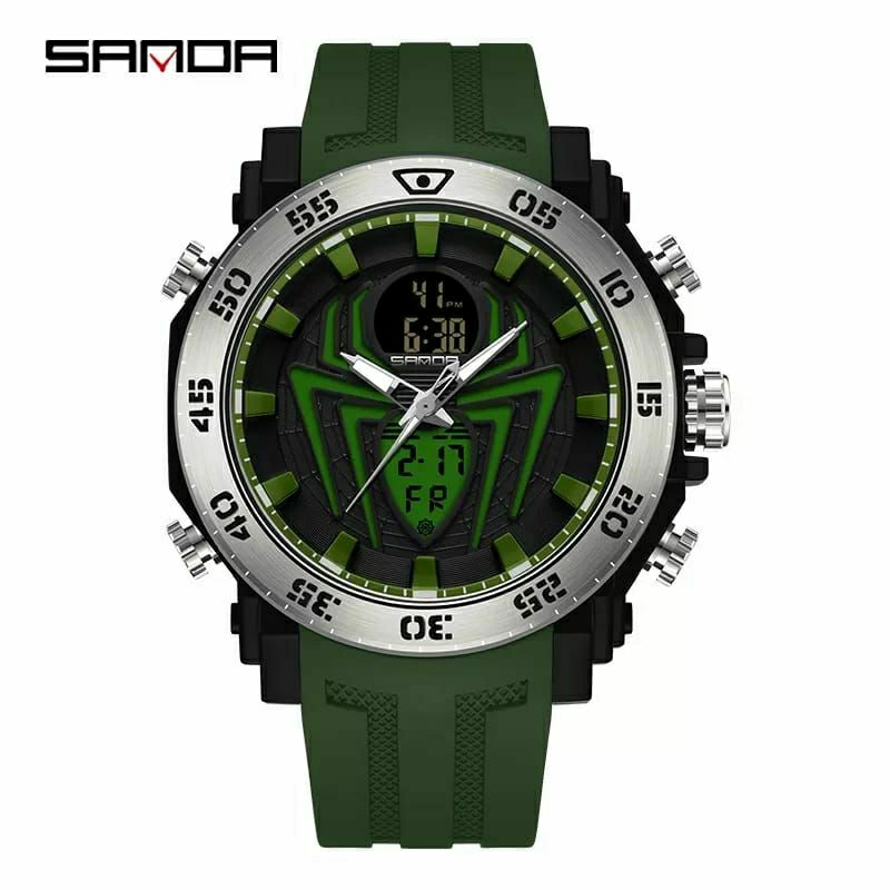 Jam Tangan Sanda Spider Dualtime Original Kuarsa Water Resistance 5 BAR Men Watch's Outdoor