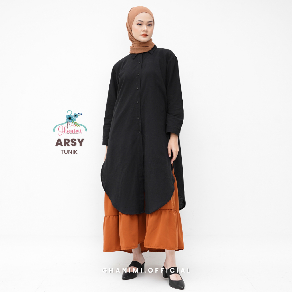 Ghanimi - Arsy Tunik / Tunik Linen Polos / tunik katun / tunik panjang / kemeja tunik / kemeja kerja / tunik kerja / kemeja polos / atasan kerja / kemeja timeless / kemeja casual kasual formal