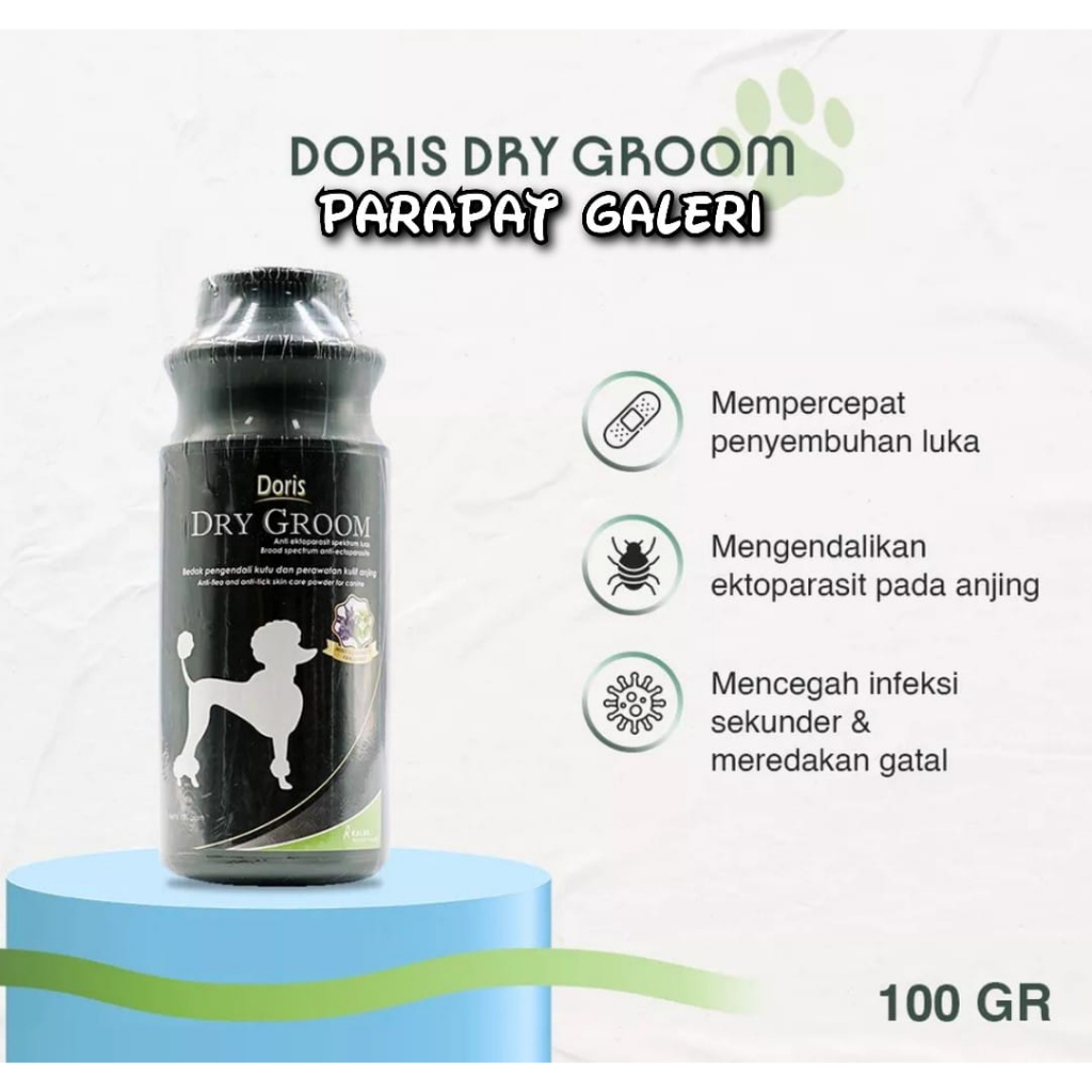 Bedak Doris Dry Groom 100 gr - Bedak Grooming Anjing - Anti Gatal &amp; Kutu