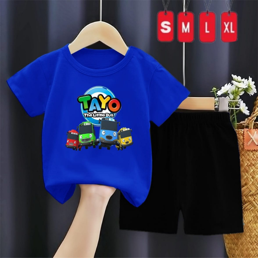 Setelan Anak Kaos Oblong Tayo Bus/Size S,M,L,XL